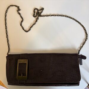Chinese Laundry Brown Croc Embossed Chain Strap Clutch Crossbody Bag